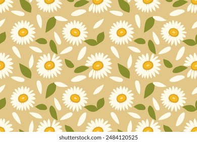 Seamless pattern  flowers with beautiful  daisies and leaves. floral and leaf design for fabric, cotton, wallpaper, satin, gift wrap, carpet.	