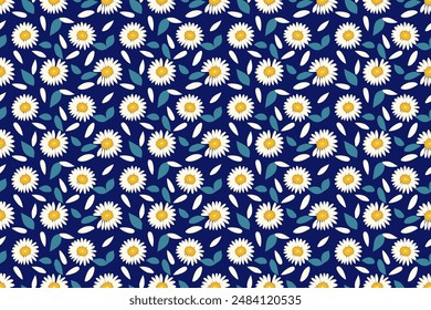 Seamless pattern  flowers with beautiful  daisies and leaves. floral and leaf design for fabric, cotton, wallpaper, satin, gift wrap, carpet.	