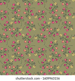 seamless pattern of flowers bells hand-drawn, vector illustrations eps10. 
