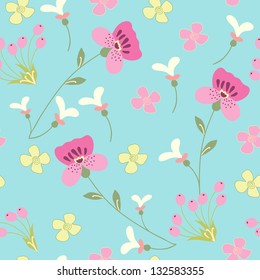 Seamless pattern with flowers and berries.