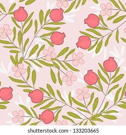 Seamless pattern with flowers and berries.
