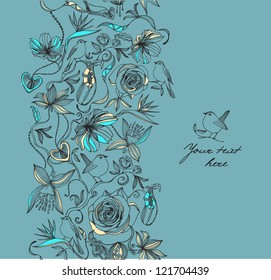 Seamless pattern with flowers and birds