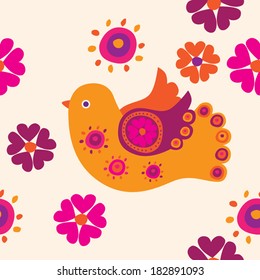 Seamless pattern. Flowers and birds.