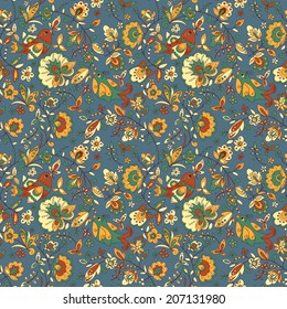 Seamless pattern with flowers and birds. Endless floral pattern.