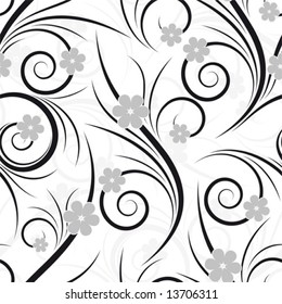 Seamless Pattern with Flowers in black color
