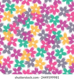 Seamless pattern of flowers in black and gold color. Fucsia color background dominant.