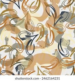 Seamless pattern of flowers in black and gold color.  Abstract intricate flower design.