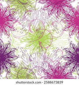 Seamless pattern of flowers in black and gold color. Pink flowers background. 
