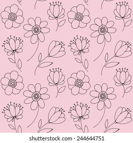 Seamless pattern  with flowers. Black and pink