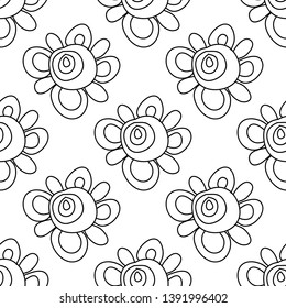 Seamless pattern with flowers. Black and white. Vector.