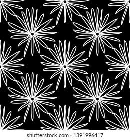 Seamless pattern with flowers. Black and white. Vector.