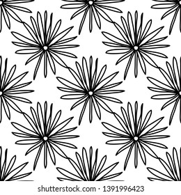 Seamless pattern with flowers. Black and white. Vector.