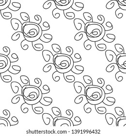 Seamless pattern with flowers. Black and white. Vector.