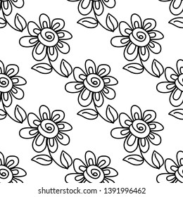 Seamless pattern with flowers. Black and white. Vector.