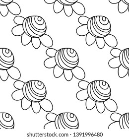 Seamless pattern with flowers. Black and white. Vector.