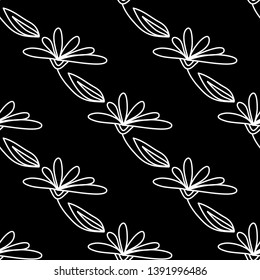 Seamless pattern with flowers. Black and white. Vector.