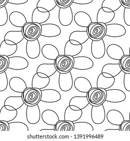 Seamless pattern with flowers. Black and white. Vector.