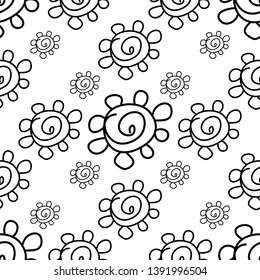 Seamless pattern with flowers. Black and white. Vector.