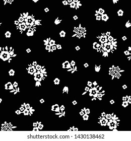 Seamless pattern with flowers. Black & White vector floral background.