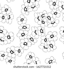 seamless pattern with flowers in black and white, vector illustration, wallpaper ornament, wrapping paper, coloring book