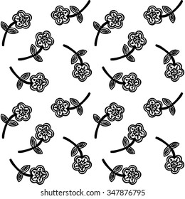 Seamless pattern with flowers. Black and white vector.