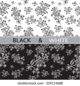 "seamless pattern flowers black and white background" for design