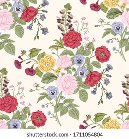 Seamless pattern with flowers. Blooming  garden. Vector illustration.