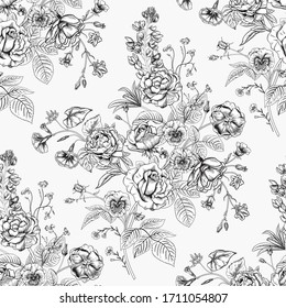 Seamless pattern with flowers. Blooming  garden. Vector illustration.