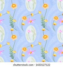 Seamless  pattern with flowers  blossom and abstract branch.