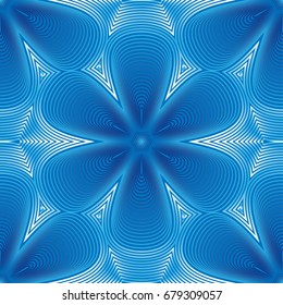 Seamless pattern. Flowers. Blue shades. Elegant lines. Guilloche.