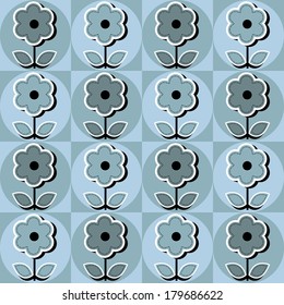 Seamless pattern with flowers in blue tones