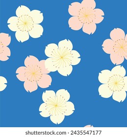 Seamless pattern with flowers. Blue and white vector background. Wallpaper.