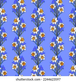 Seamless pattern of flowers, a bouquet of daffodils. Vector stock illustration eps10.