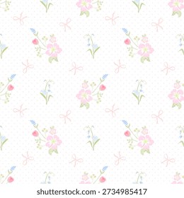 seamless pattern with flowers and bow , fabric pattern, gift wrapping paper 