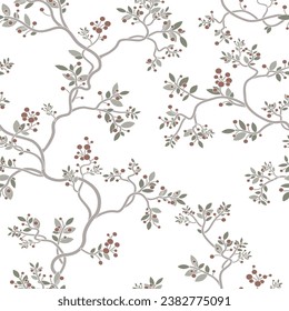 seamless pattern of flowers, bra
nches and leaves