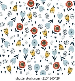 Seamless pattern with flowers, branch, leaves. Creative floral texture. Great for fabric, textile Vector Illustration