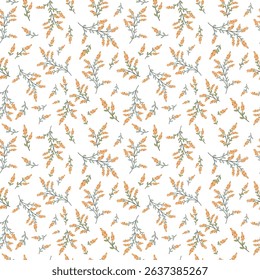 Seamless pattern with flowers. A branch with flowers and leaves. Surface design for gift paper, wallpaper, web page background, greeting cards, textile. Orange flower