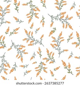 Seamless pattern with flowers. A branch with flowers and leaves. Surface design for gift paper, wallpaper, web page background, greeting cards, textile. Orange flower