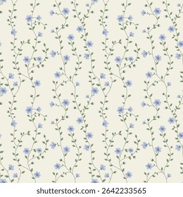 Patrón sin fisuras con flores. Una rama con flores y hojas. Diseño de la superficie para el papel del regalo, Fondo de pantalla, fondo de la página del Web, tarjetas de felicitación, materia textil. Flor azul	