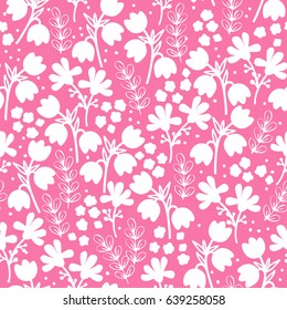 Seamless pattern with flowers and branches. Charming design in pastel shades for labels, tags, tissue and wrapping paper. Vector illustration.