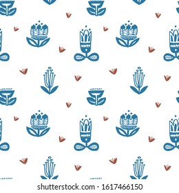 Seamless pattern of flowers and branches in doodle style. Simple Linear cute plants isolated on white background.
For wrappers, background, wallpaper, fabric
