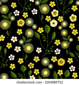 Seamless Pattern from flowers, branches and leaves  . Botanical Floral Decoration Texture. Vintage Style Design for Fabric Print, Wallpaper Background.