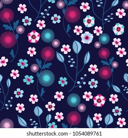 Seamless Pattern from flowers, branches and leaves  . Botanical Floral Decoration Texture. Vintage Style Design for Fabric Print, Wallpaper Background.