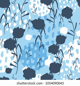 Seamless Pattern from flowers, branches and leaves  . Botanical Floral Decoration Texture. Vintage Style Design for Fabric Print, Wallpaper Background.