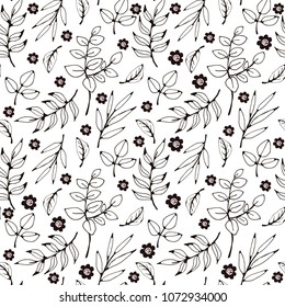 Seamless pattern with flowers, branches, leaves, plants, herbs. Botanical background 