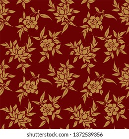 seamless pattern of flowers, branches and leaves