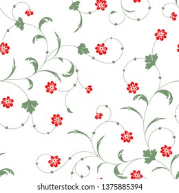 seamless pattern of flowers, branches and leaves