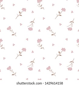 seamless pattern of flowers, branches and leaves