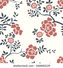 seamless pattern of flowers, branches and leaves