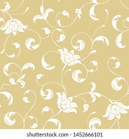 seamless pattern of flowers, branches and leaves